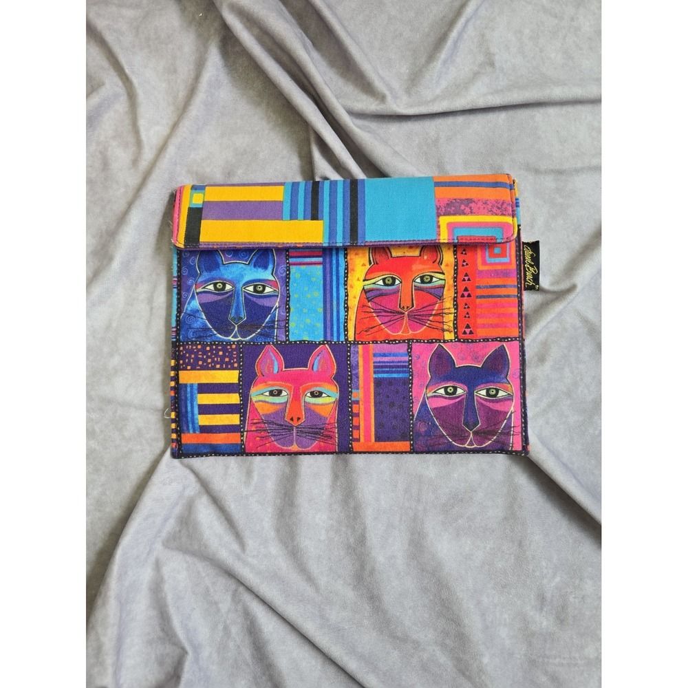 Laurel Burch Cats Patchwork Canvas Pouch Tablet Sleeve Bag Button Vintage